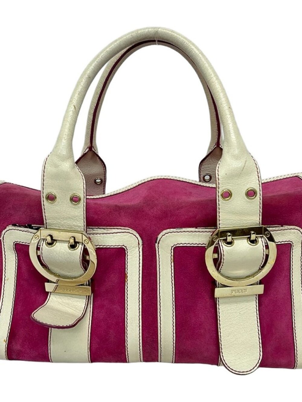 EMILIO PUCCI Pink White Suede Leather Handbag